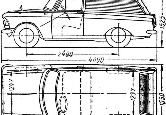 Москвич 433 (1966)- чертежи (рисунки) автомобиля